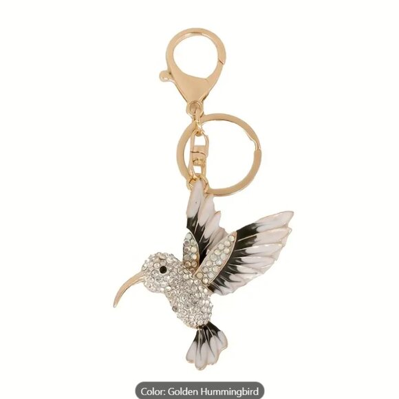 Green Hummingbird Keychain for Women Men Rhinestone Gold Color Alloy Animal Bird - Picture 2 of 13